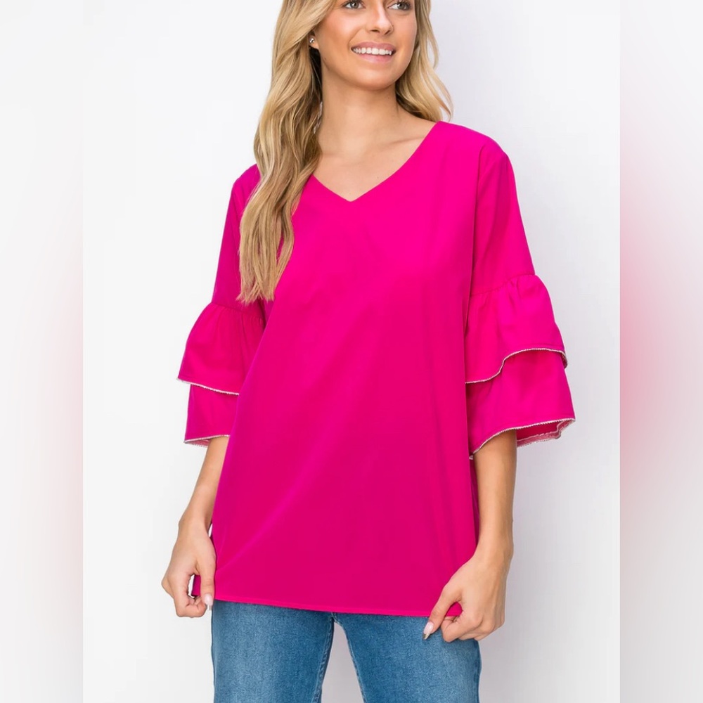 JOH APPAREL-Women's Pink Ruffle Sleeve Top